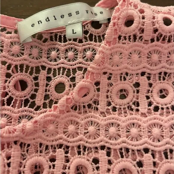 Anthropologie Endless Rose Pink Lace Poplin Bell Sleeve Blouse Large TJ027T - Picture 14 of 14